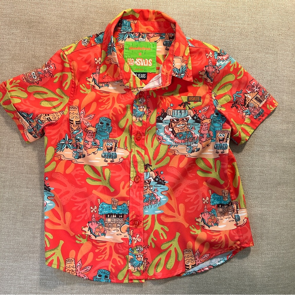 RSVLTS Spongebob “Luau” kids buttondown shirt size 3T